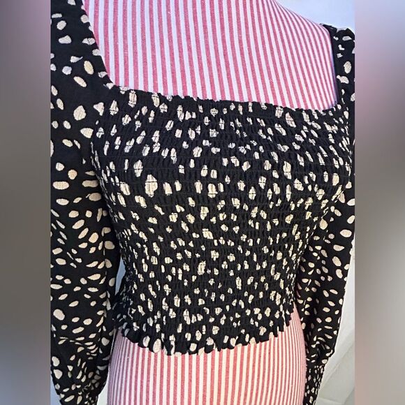 Black Polka Dot Top Retro Smocked Cropped Coquette Whimsigoth Mi Ami Size Large - Picture 2 of 11